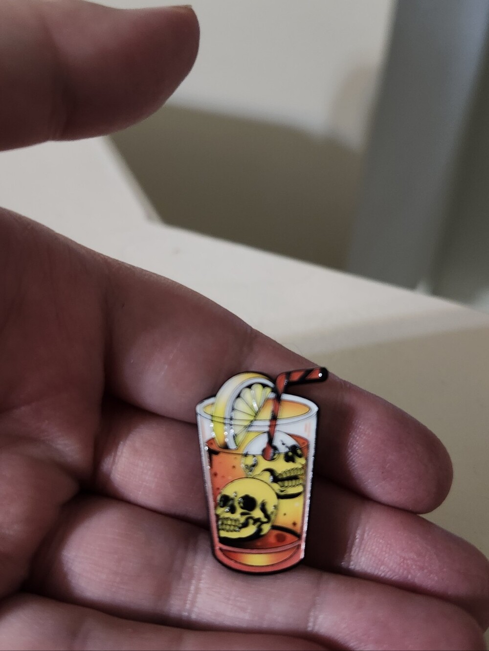 Yellow Orange Skull Drink Enamel Pin - Unbranded